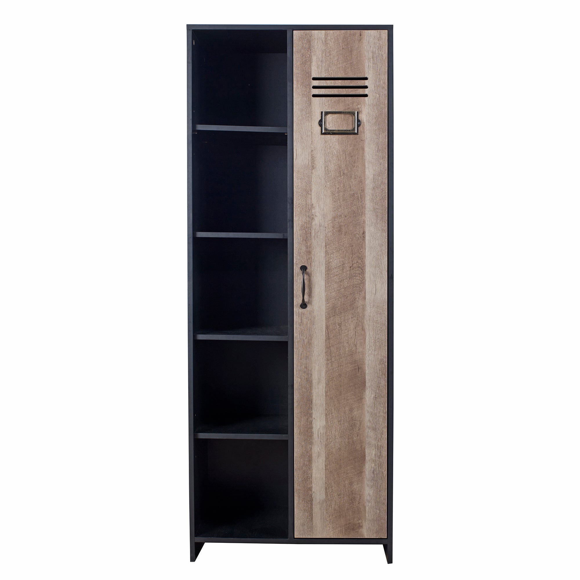 Black Single Wardrobe with Side Shelves Black