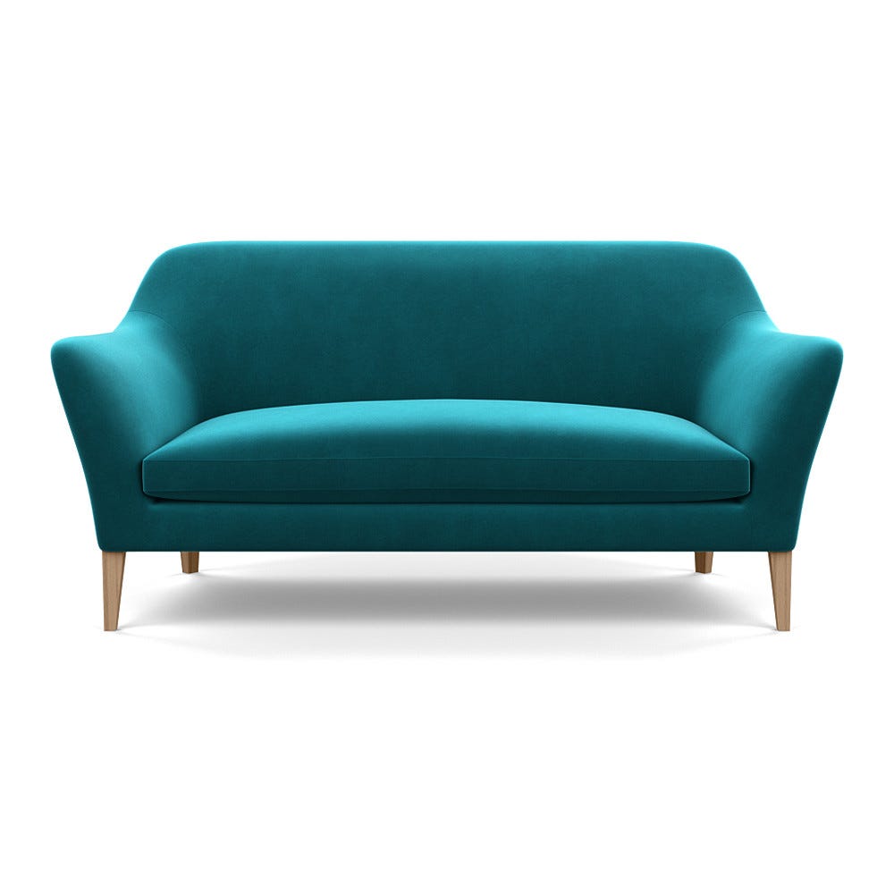Heal's Wallis 3 Seater Sofa Smart Velvet Petrol Stained Oak Feet