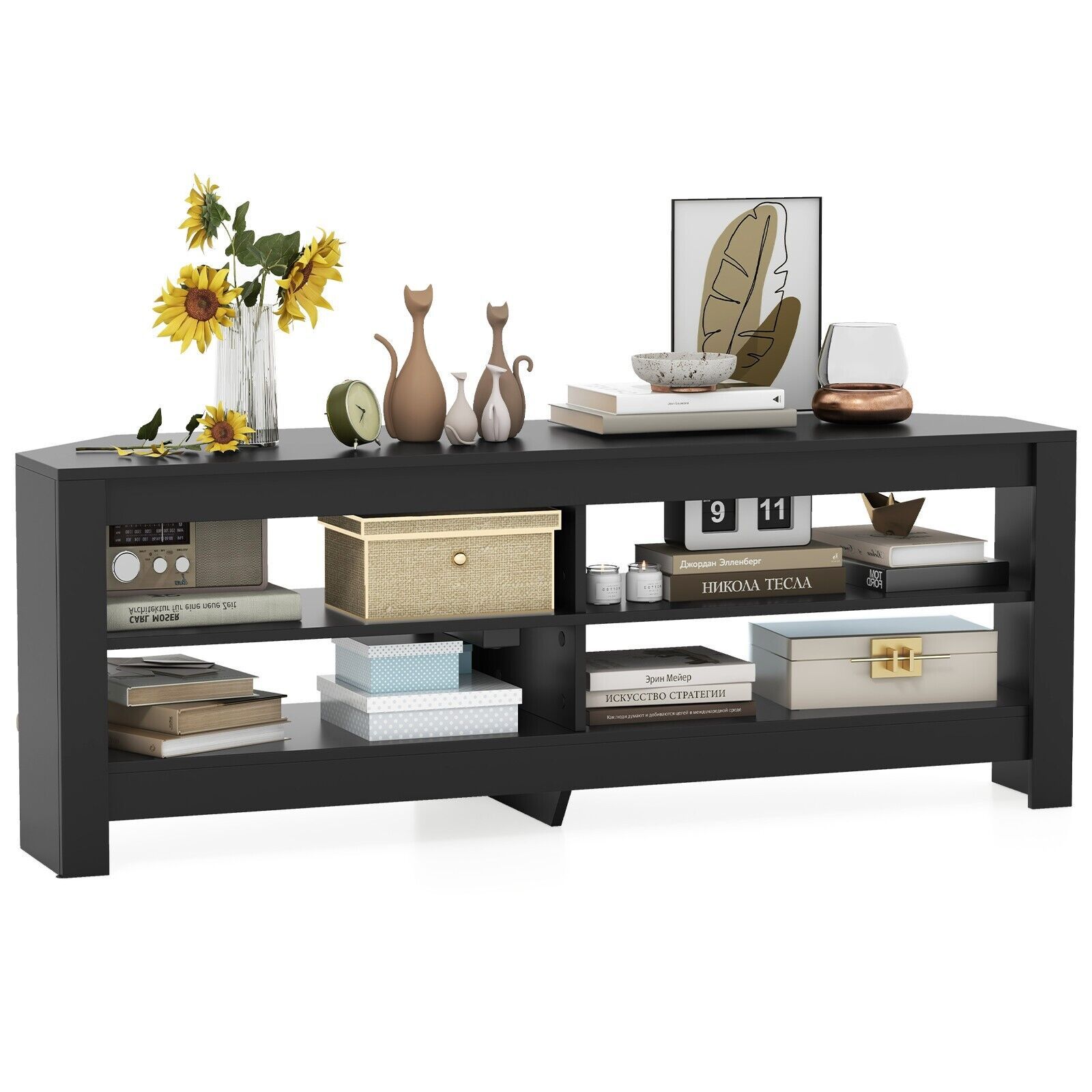 Costway Corner TV Stand with Power Outlet 3-Tier Entertainment Center for 60" TV in Black