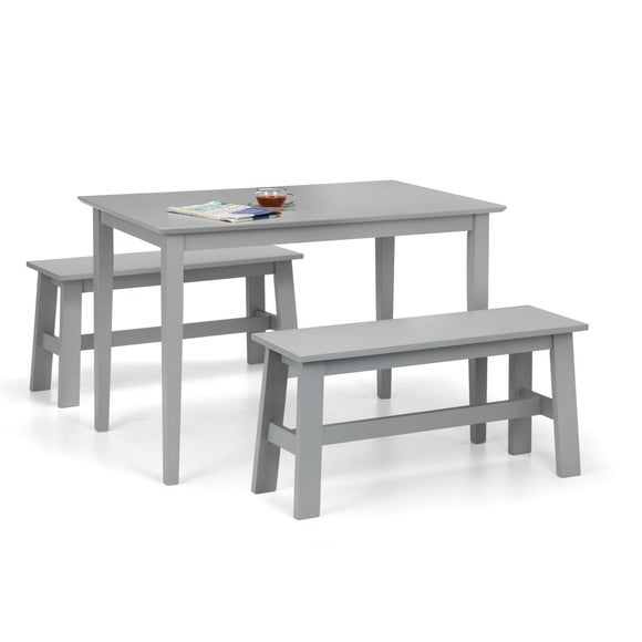 Kobe 4 Seater Rectangular Dining Table with 2 Benches, Grey