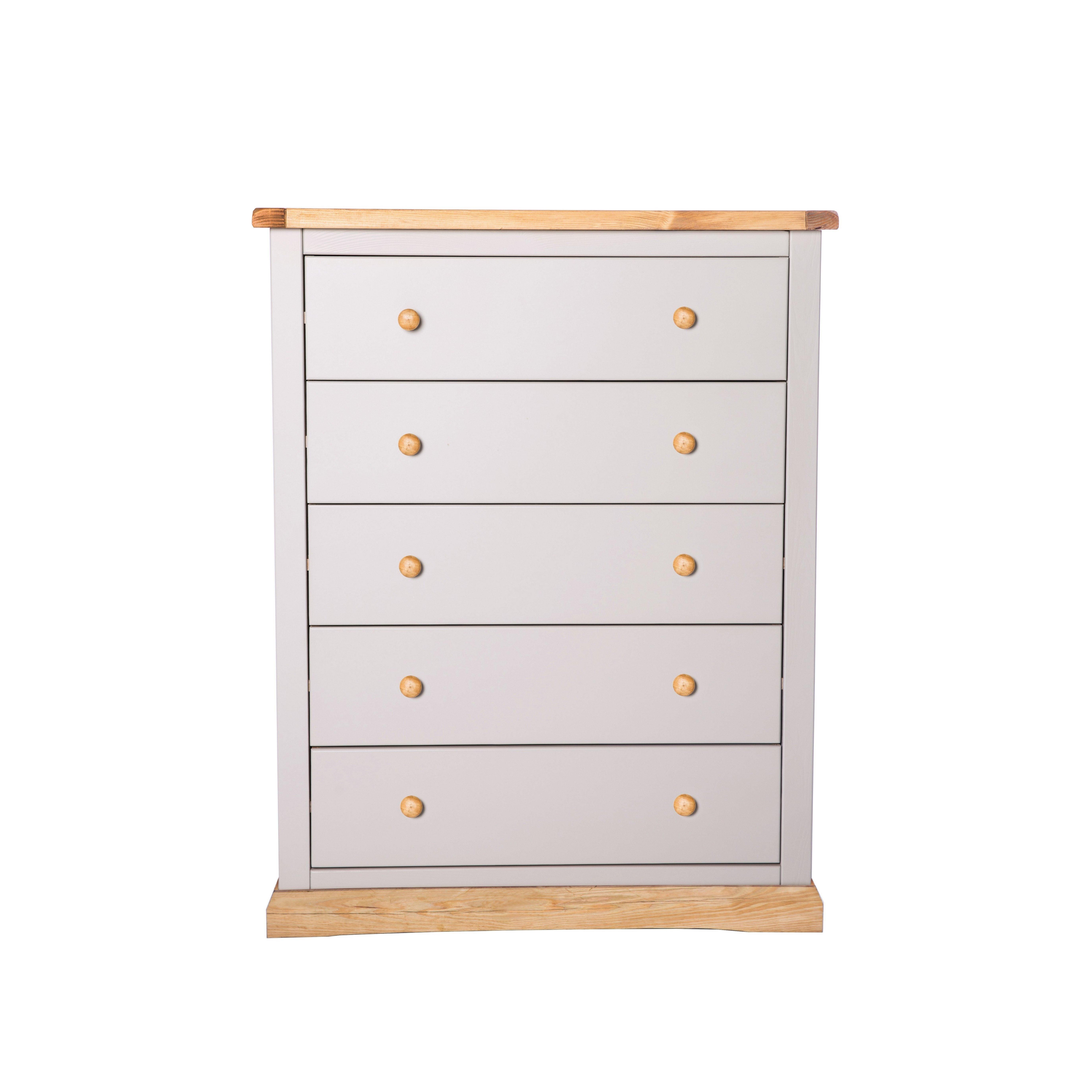 Cabinet Bits Bomporto 5 Drawer Chest of Drawers Wood Knob in Light Grey