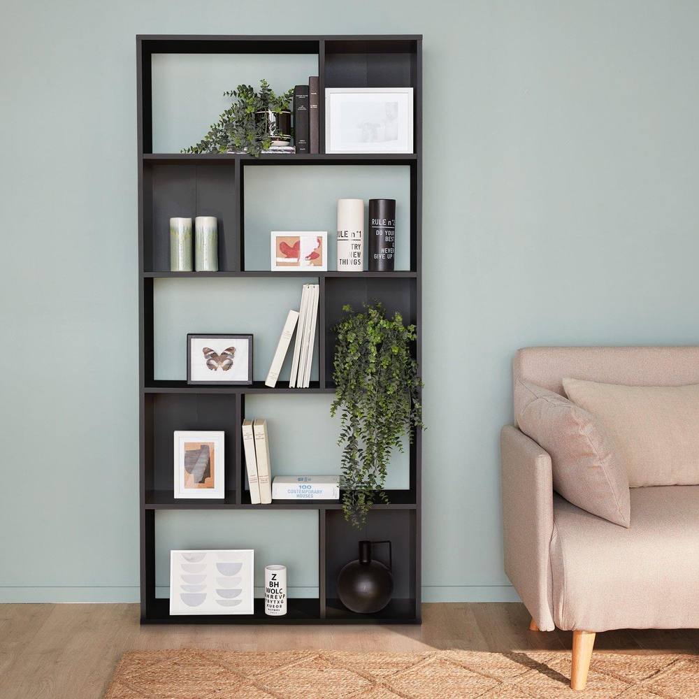 sweeek 5-shelf Bookcase With 10 Compartments in Black