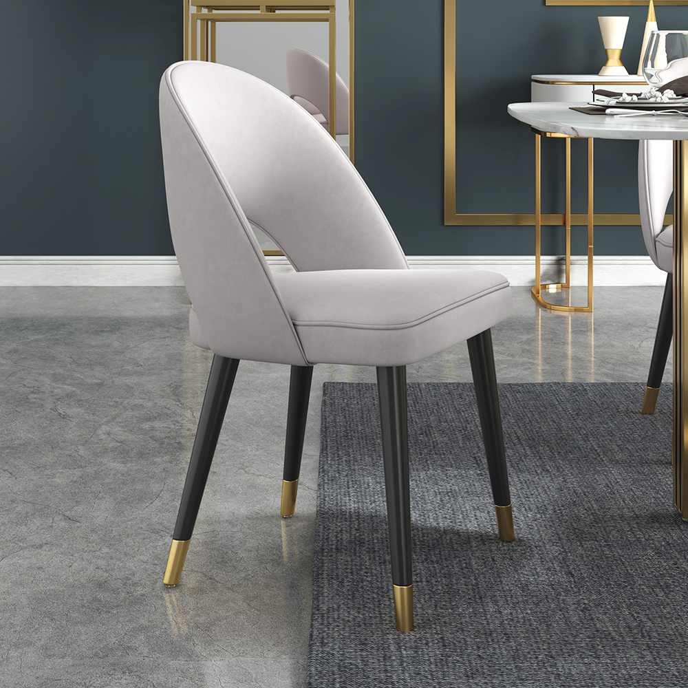 Modern Upholstered Light Gray Dining Chair Velvet Side Chairs Open Back 4-Pieces