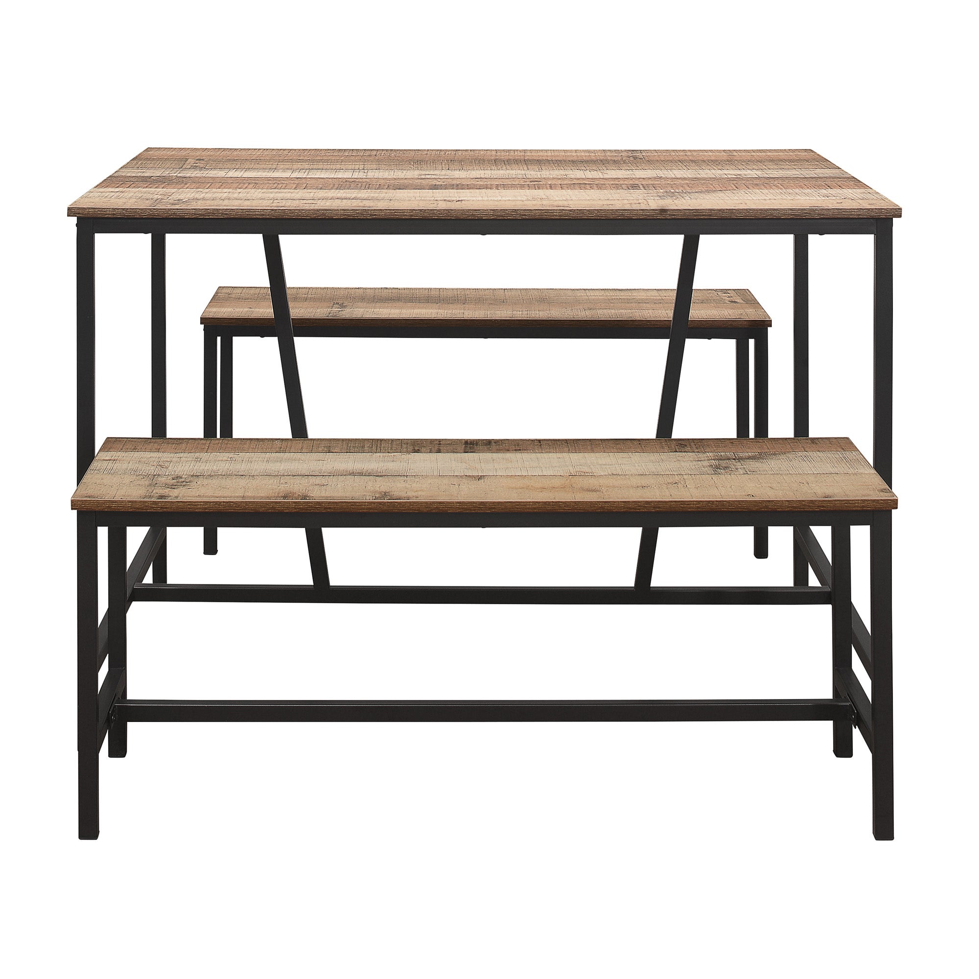 Urban Rustic Dining Table and Bench Set Brown and Black
