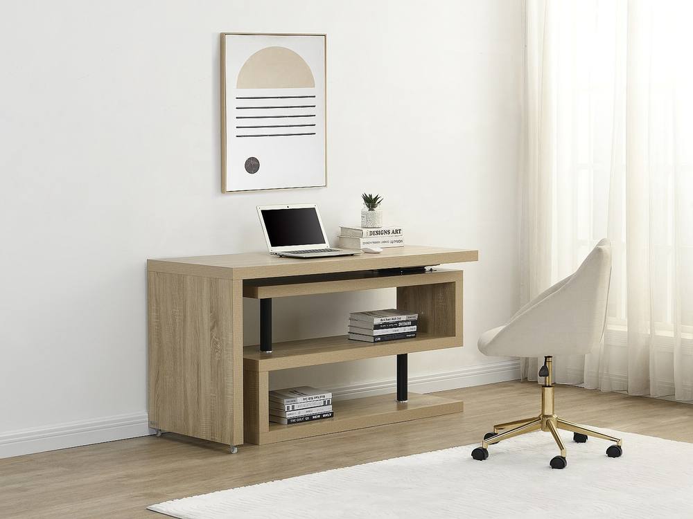 Vente-unique Extendable Desk - MDF - Colour: Oak - 360° Swivel Tray - NICEPHORE II in Light Oak
