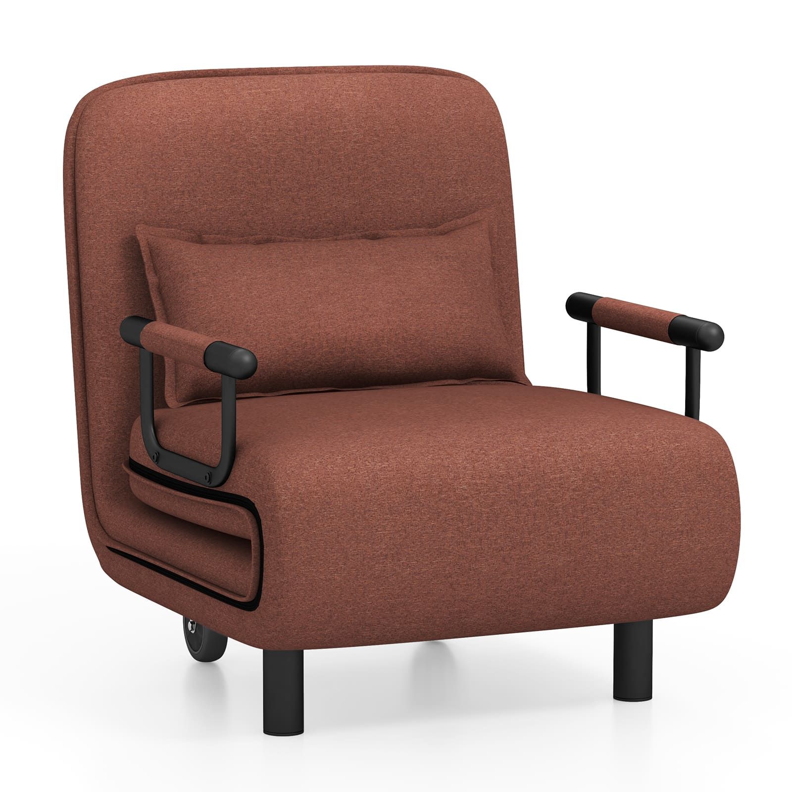 Costway Single Folding Sofa Bed Chair Modern Fabric Sleep Function Holder-Coffee in Dark Brown