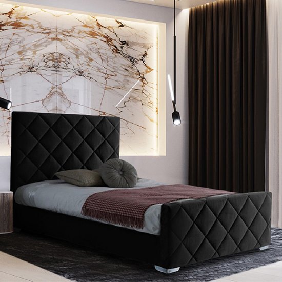 Effingham Plush Velvet Super King Size Bed In Black