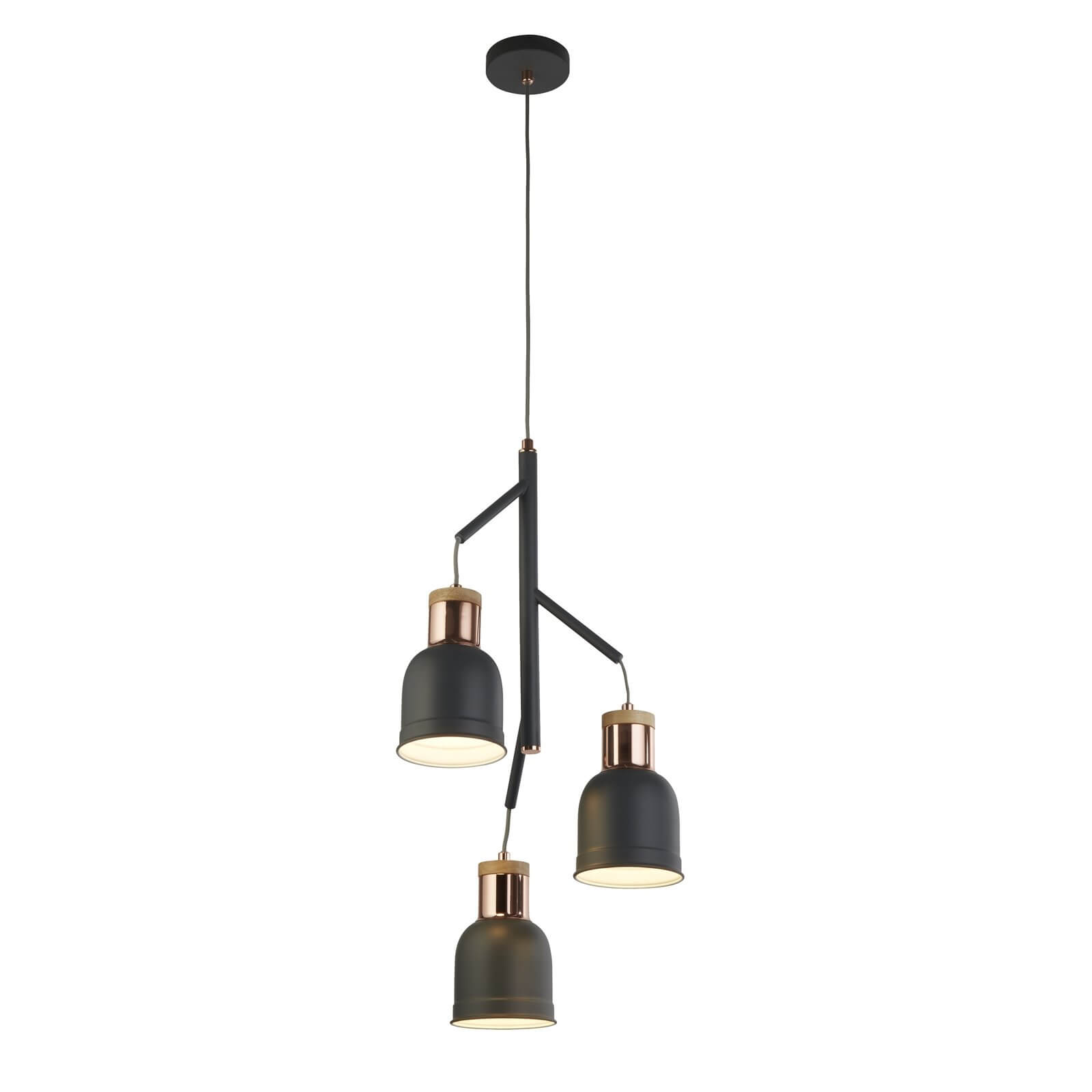Barham 3 Light Pendant Light - Matt Grey and Copper