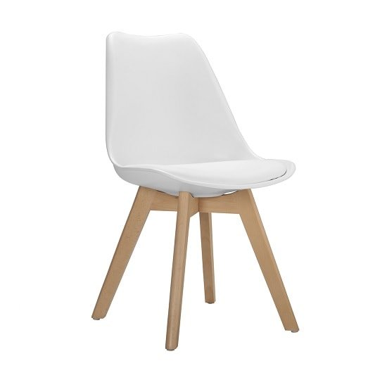 Sigmon Dining Chair In Matt White PU Seat With Solid Beech Legs