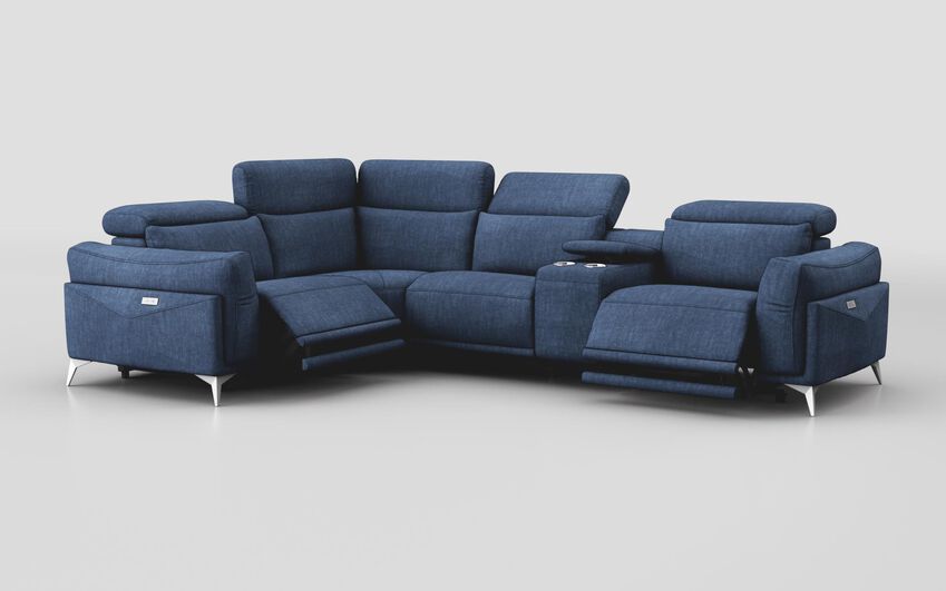Blue Fabric Gattolino 1 Corner 2 Power Recliner Sofa with Manual Head Tilt & Console