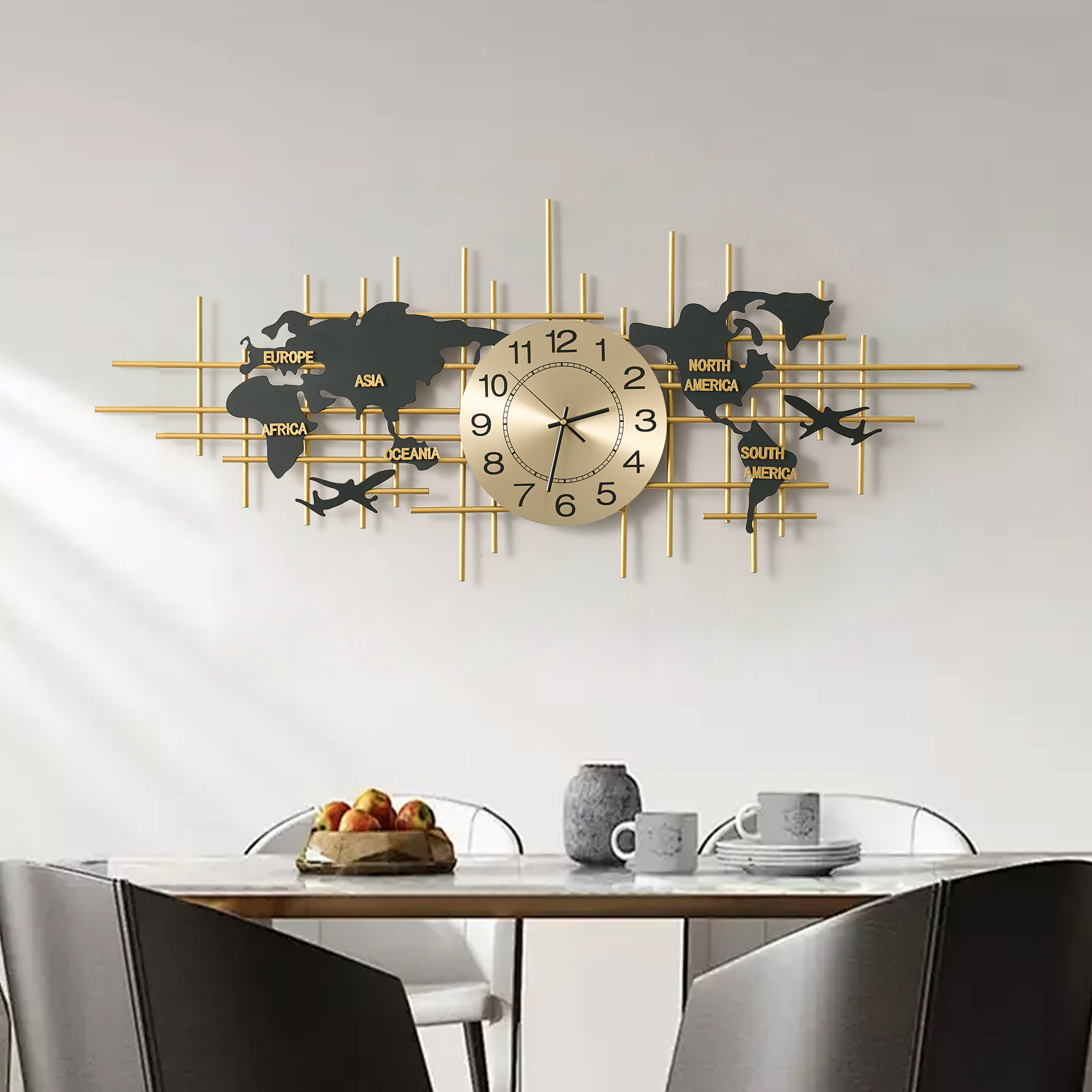 116 cm Enlarged Metal Wall Clock Map Decor Creative Silent Clocks Art for Living Room