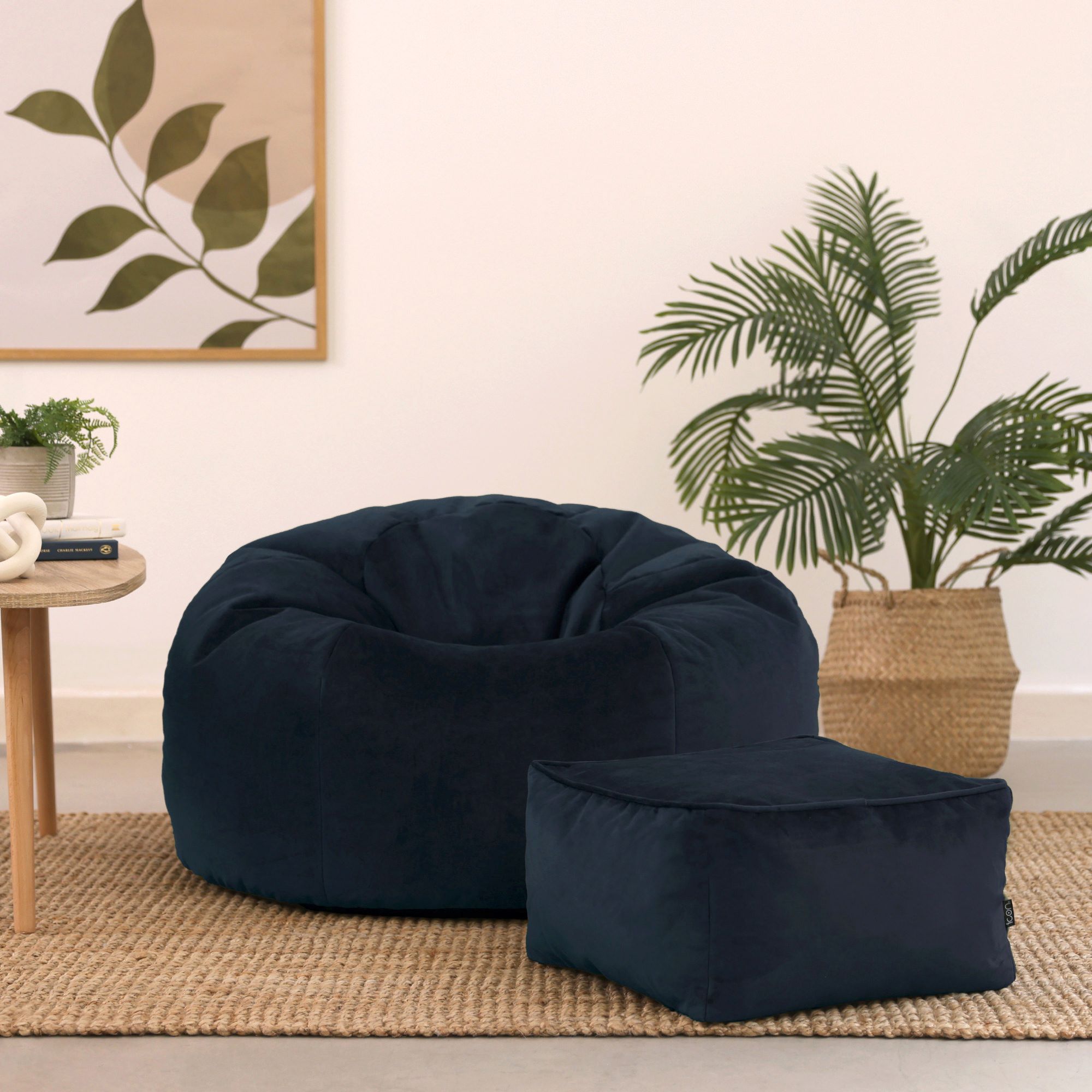 icon Kingston Classic Velvet Bean Bag Chair & Pouffe Pink Bean Bag Chair in Dark Blue