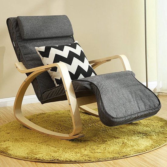Oranet Rocking Chair In Dark Grey With Wooden Armrests