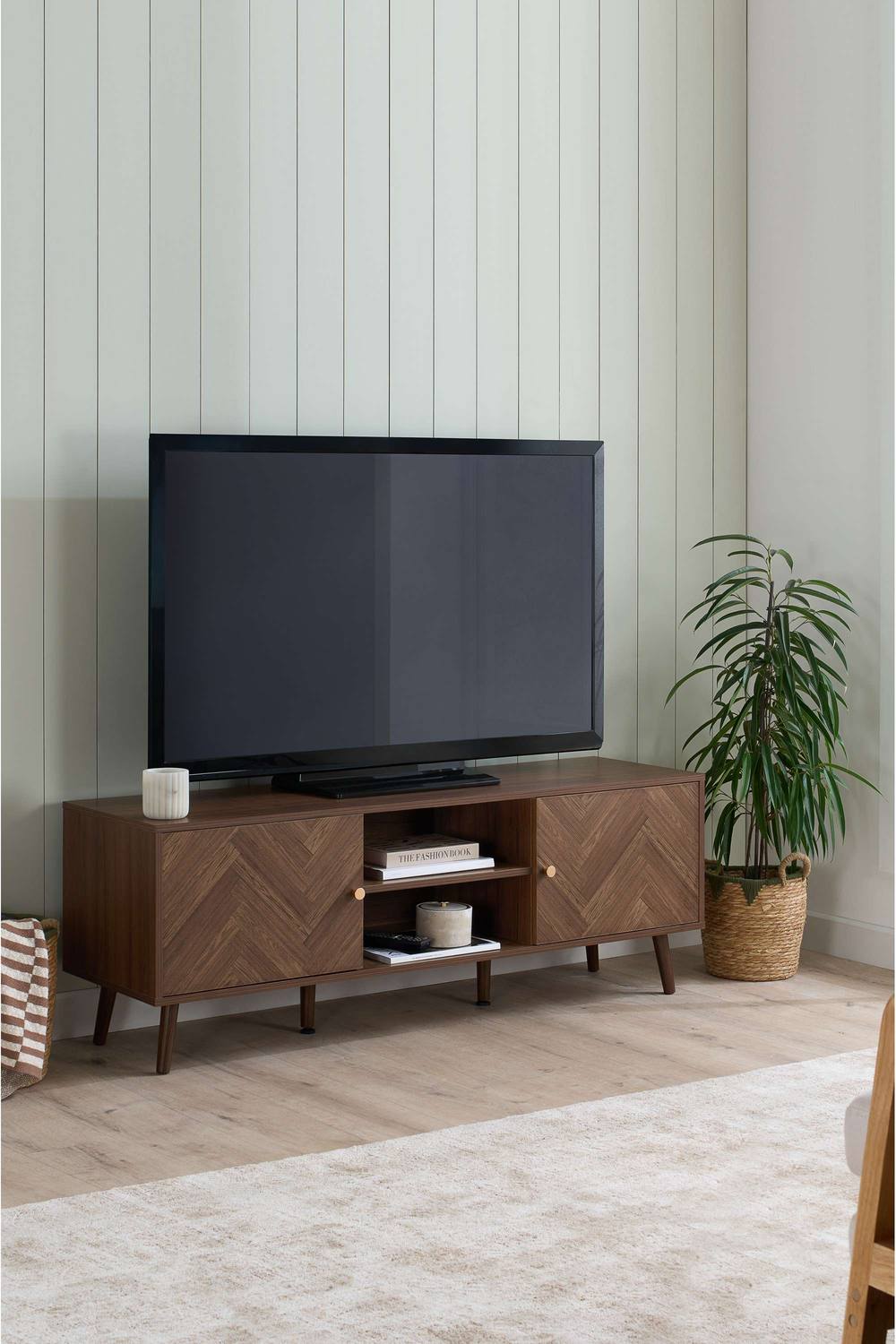 Birlea Herringford Large TV Unit Entertainment Stand Walnut Parquet Design in Brown