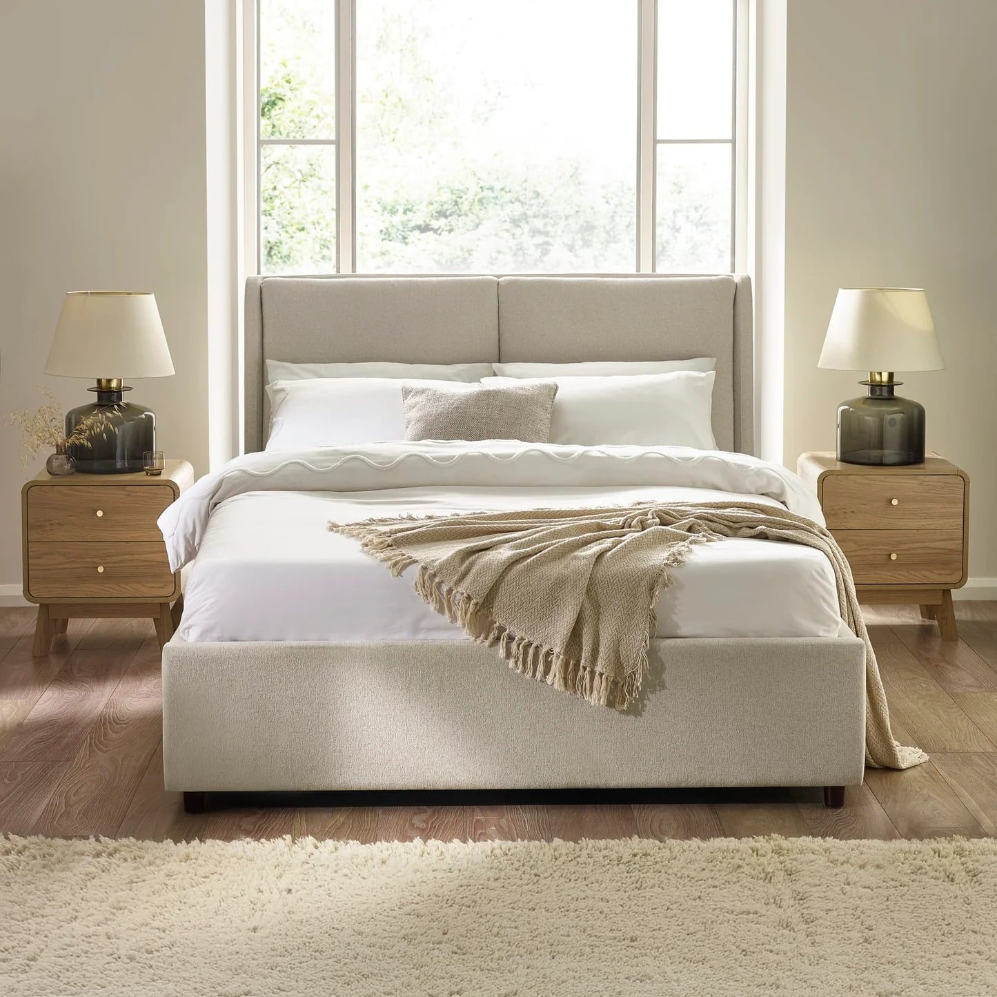 Maddock - King Size - Ottoman Storage Bed - Beige - Fabric - 5ft