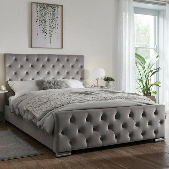 Tetbury Plush Velvet Upholstered Small Double Bed In Silver