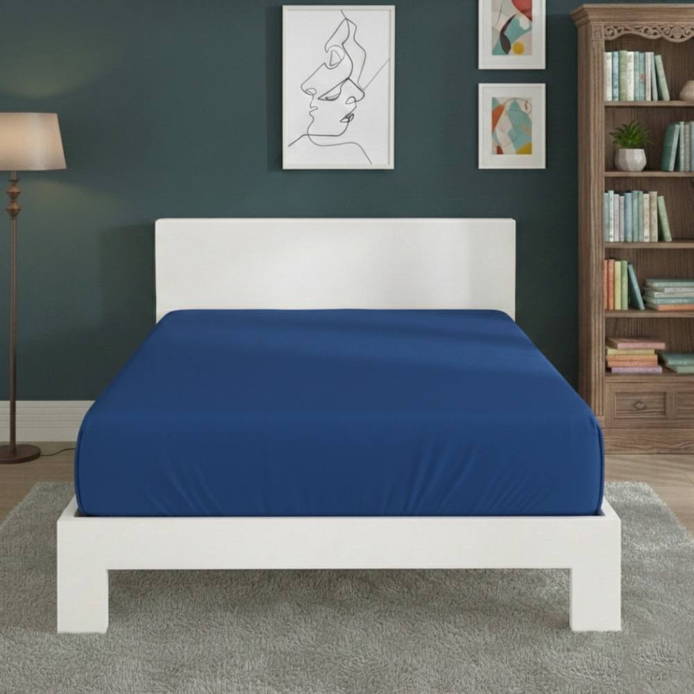 Snug City Polycotton Fitted Sheet Extra Deep 40cm Skirt Easy Care in Blue