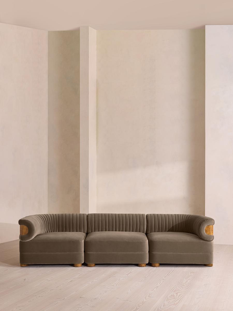 Caleb Modular Four Seater Sofa, Velvet, Taupe, Dark Burl