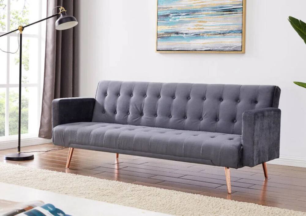 Comfy Living Ltd Plush Velvet Sofa Bed In Various Colours With Gold Metal Legs in Grey