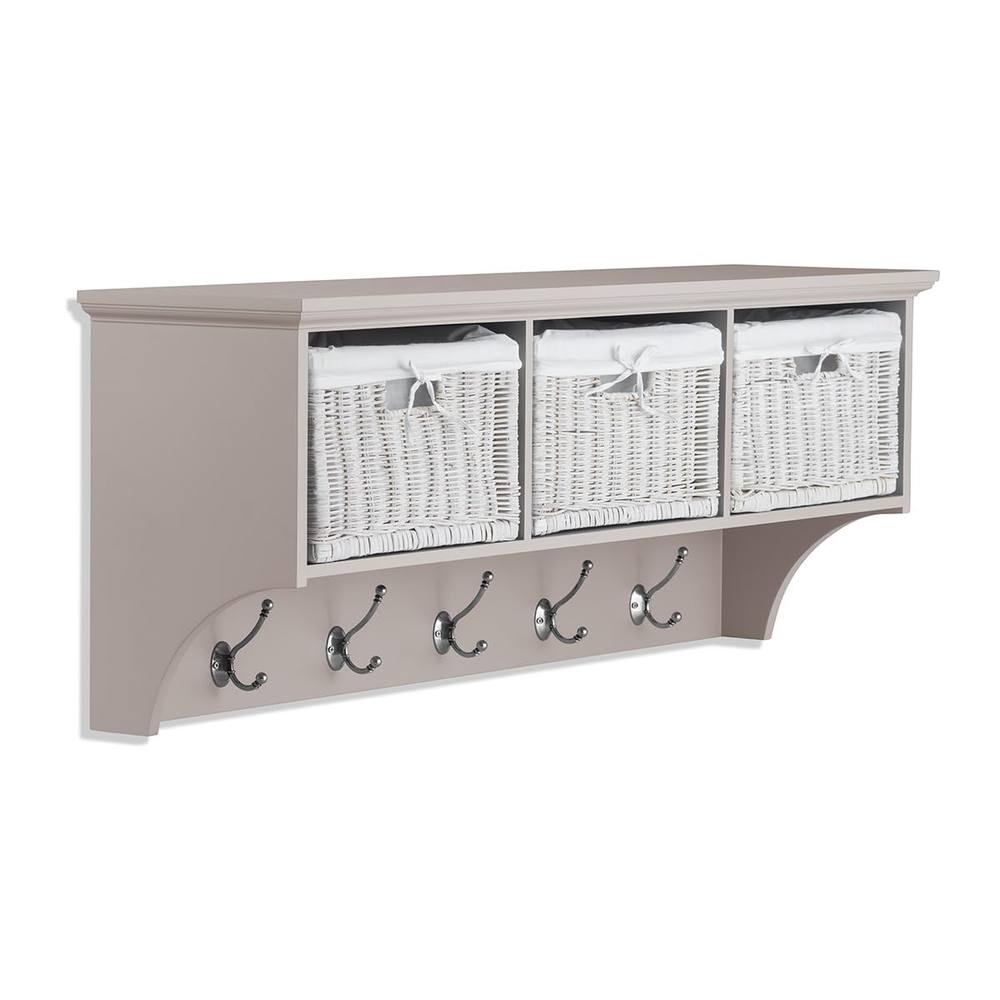 Statement Furniture Tetbury Large Hallway Coat Rack / Shelf with Wicker Storage Baskets in Taupe