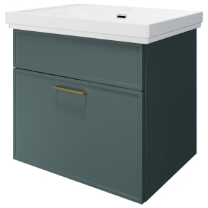 Wickes Haven Kombu Green Wall Hung Vanity Unit & Haven Basin - 579 x 600mm