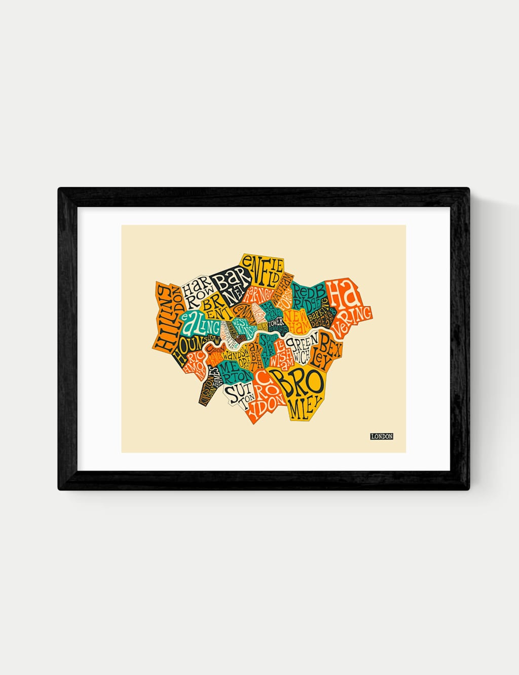 East End Prints London Boroughs Framed Art Print Black