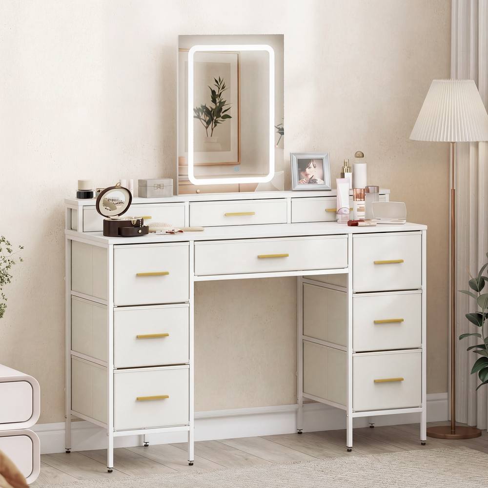 HOMCOM Dressing Table with LED Lighting Mirror & 10 Drawers, White