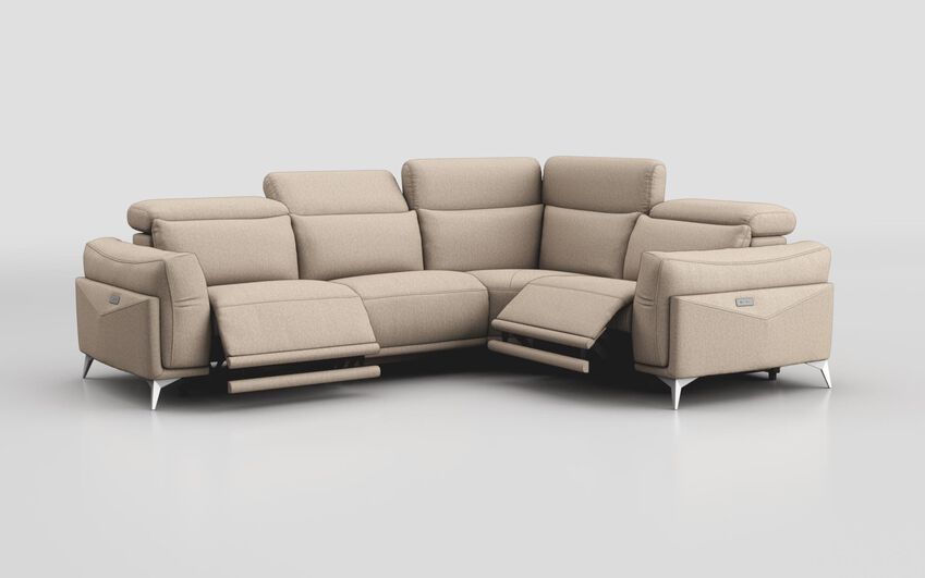 Cream Fabric Gattolino 1 Corner 2 Power Sofa with Manual Head Tilt