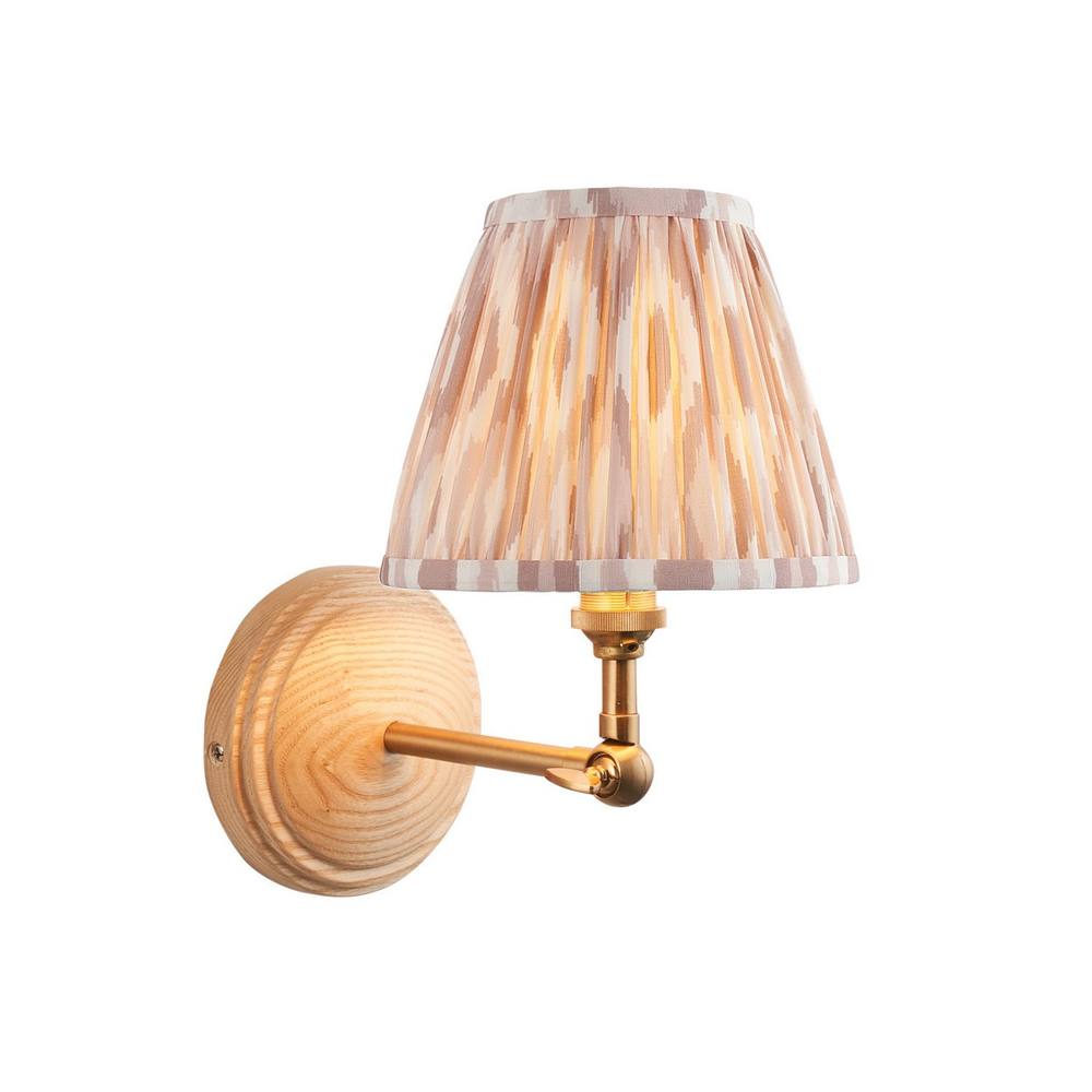 Netlighting Wood Wing Ash Wood Wall Light Fabric Ikat Shade 16cm B22 in Brown