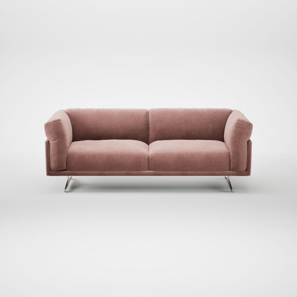 Heal's Novara 3 Seater Sofa Smart Luxe Velvet Dusky Pink Stainless Steel Feet 2