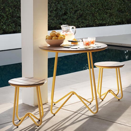 Novogratz Bobbi Bistro Set In Yellow With 2 Stools
