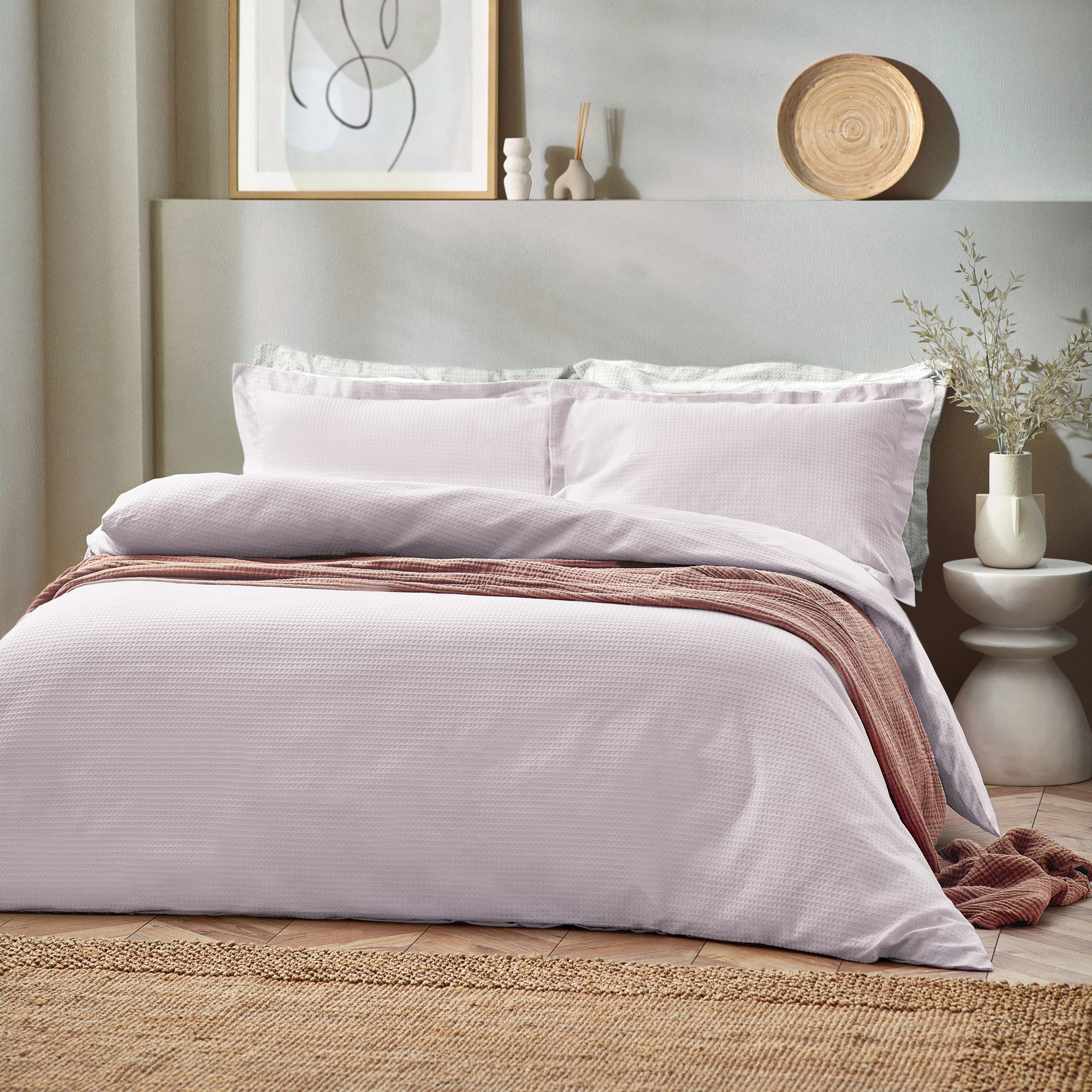 Yard Waffle Textured 100% Cotton Duvet Cover Set in Light Pink