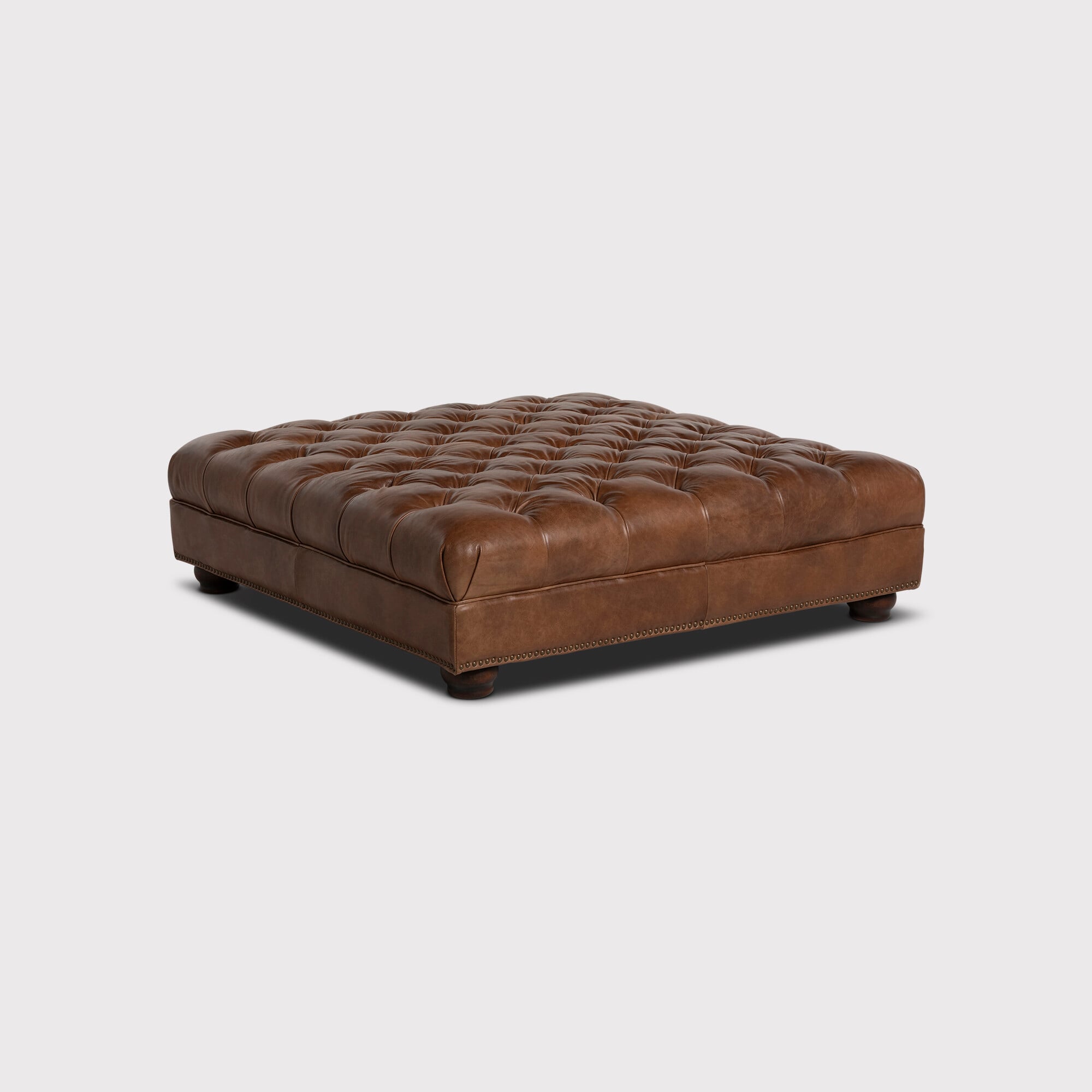 Taunton Footstool, Brown Leather | Barker & Stonehouse