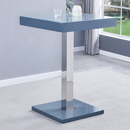 Topaz Glass Top Bar Table In Grey High Gloss And Stainless Steel