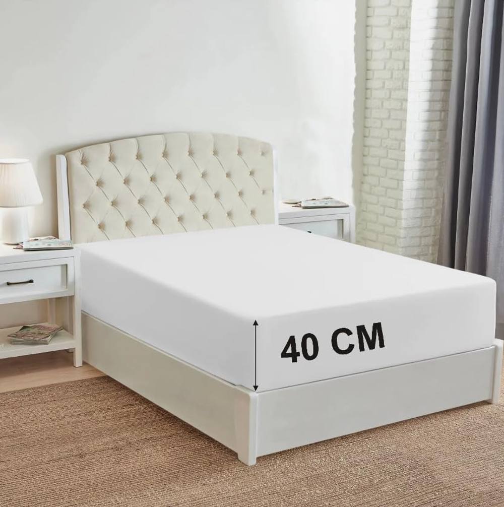 Homes-Linen 180 Thread Count 16"/40cm Extra Deep Non Iron Fitted Sheet in White