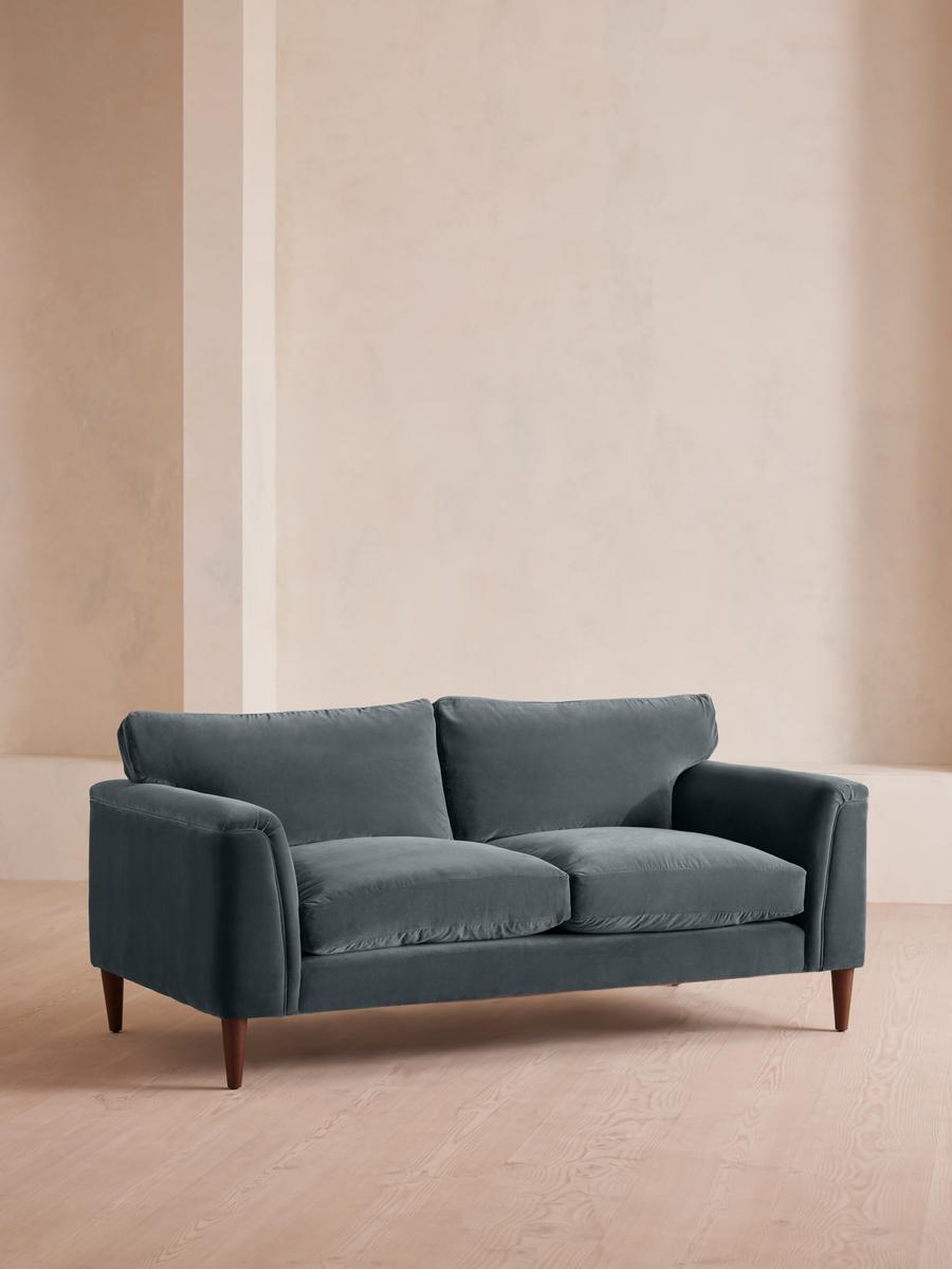 Reya Two Seater Sofa, Velvet, Grey Blue