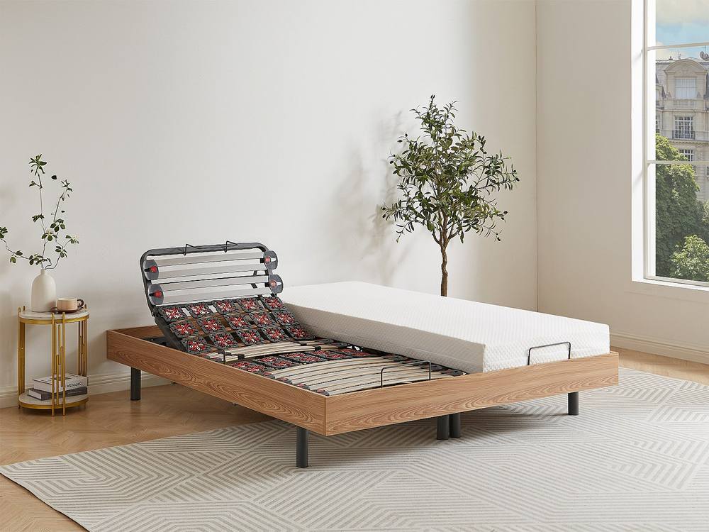 Vente-unique Electric Slatted Bed Base With 2X25 Natural Oak Decorative Pads - 2 X in Light Oak 5