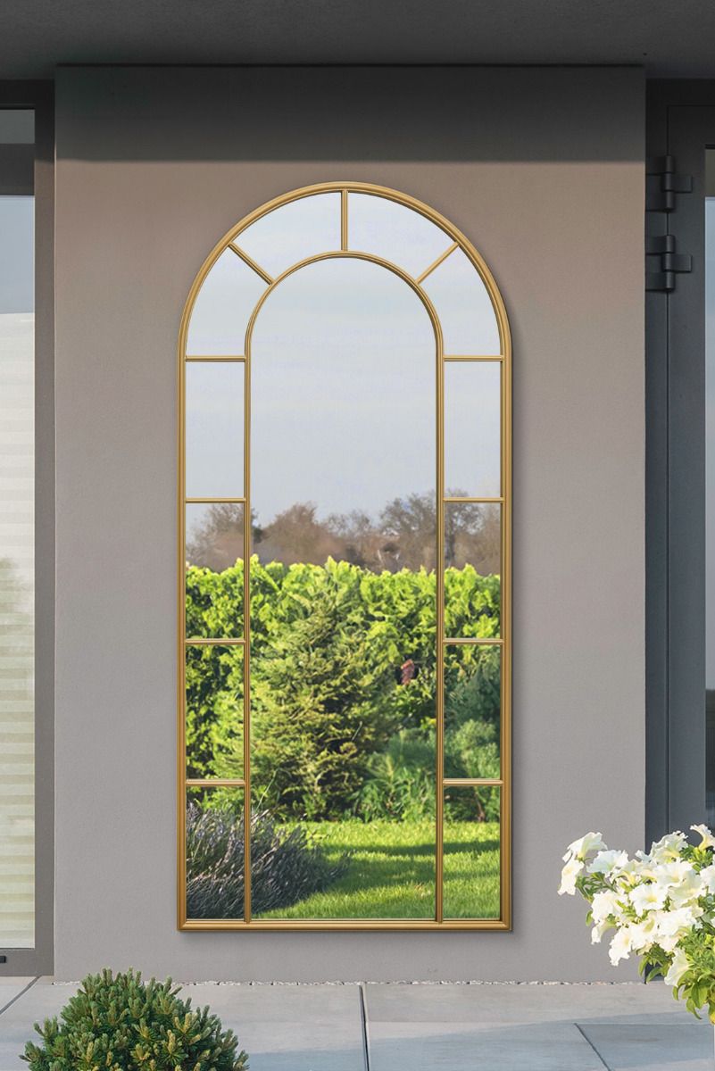 MirrorOutlet Gold Framed Arched Leaner Garden Wall Mirror 75" X 33" (190CM X 85CM)