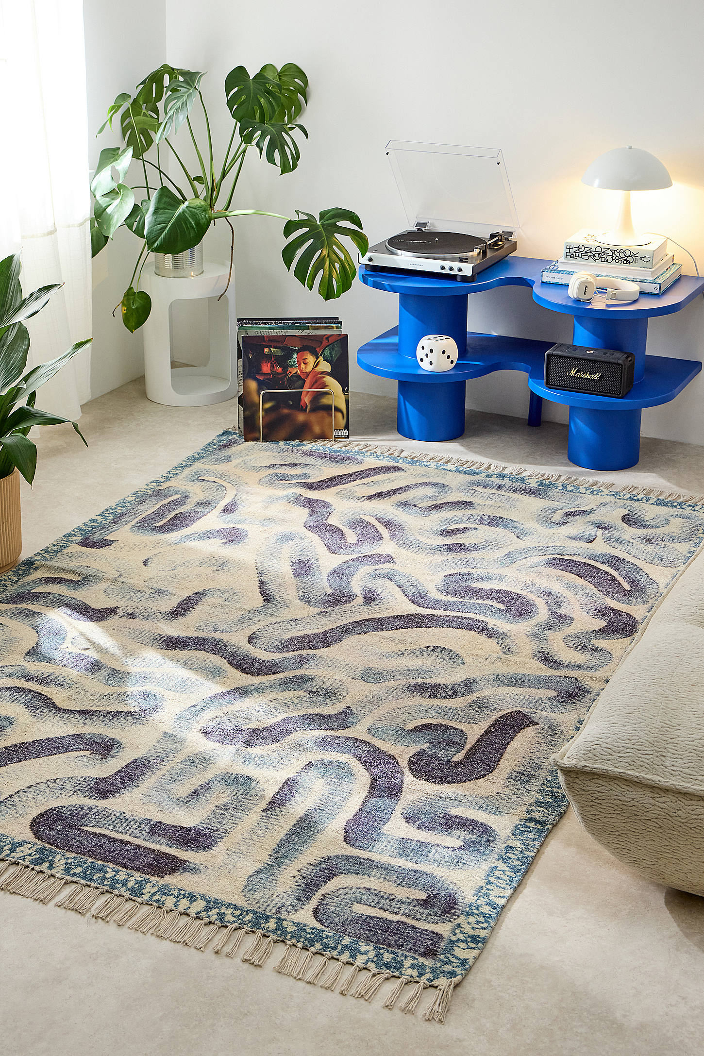 Blue Abstract Wave 5x7ft / 150x210cm Rug - Blue