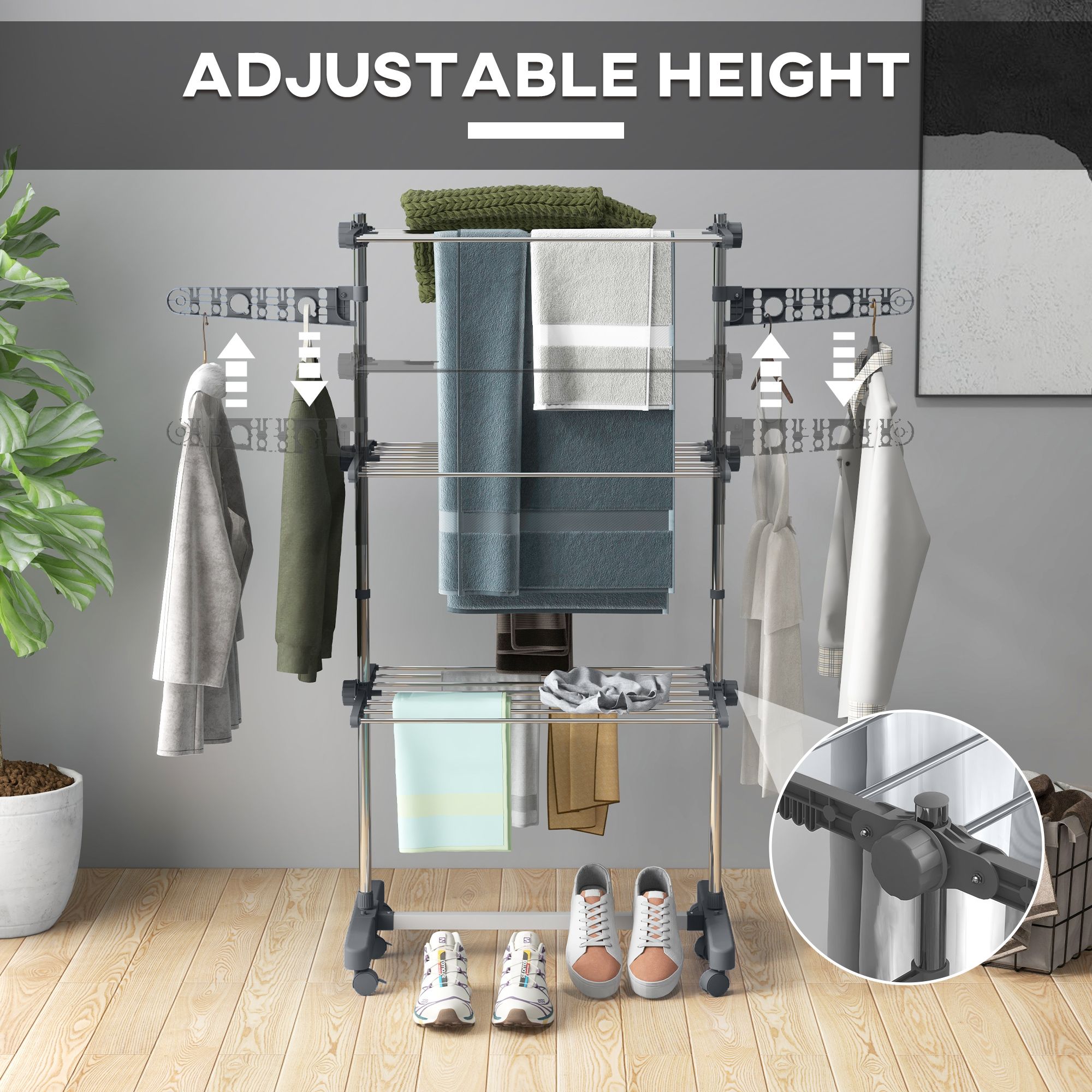 HOMCOM Large Clothes Airer Stainless Steel Clothes Drying Rack in Grey 4