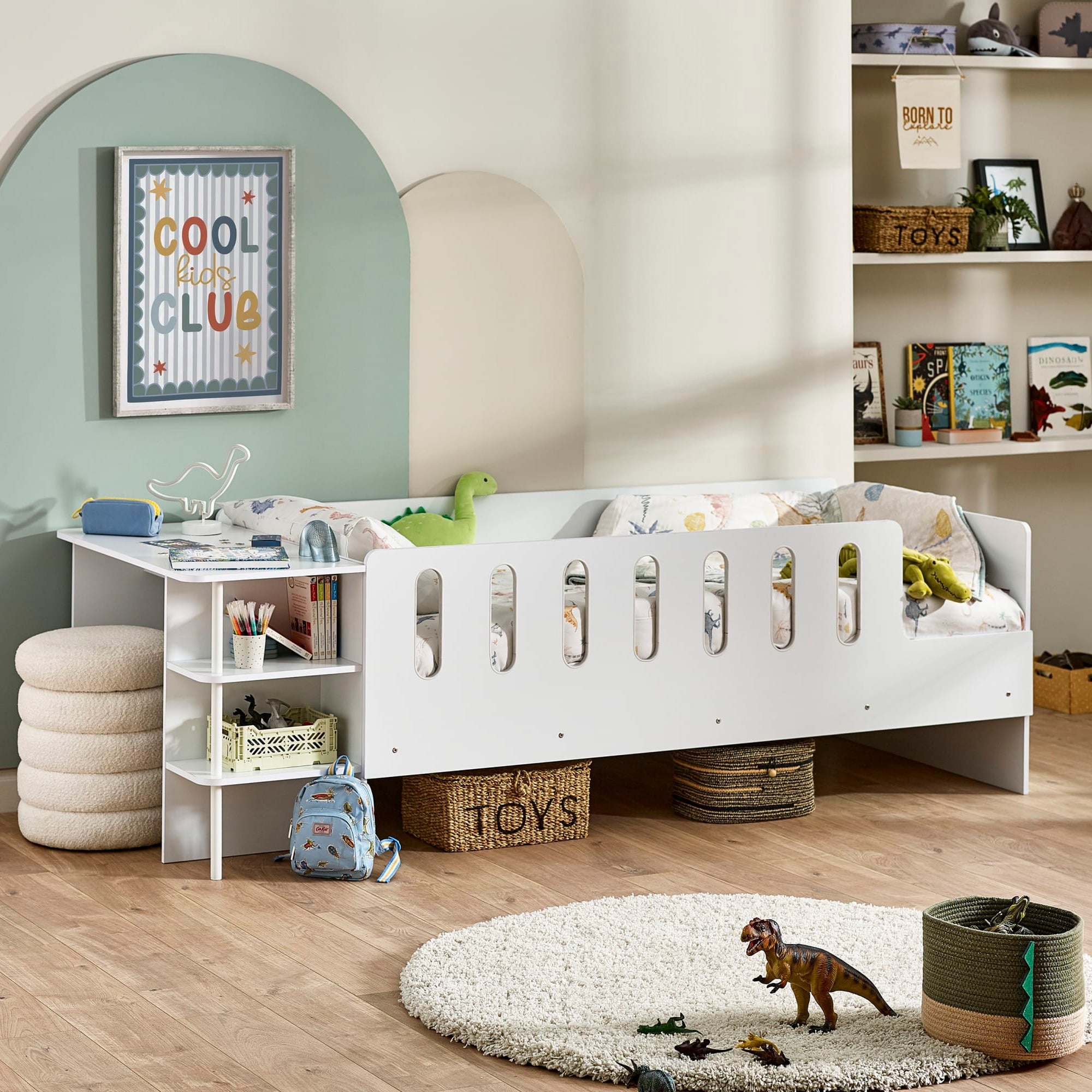 Vision - Single - Low Sleeper with Desk and Shelves - White - Wooden - 3ft