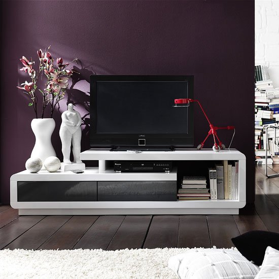 Celia High Gloss Plasma TV Stand With 2 Drawer In White And Grey