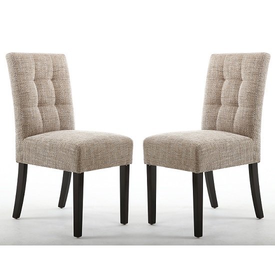 Catria Dining Chair In Tweed Oatmeal With Brown Legs In A Pair