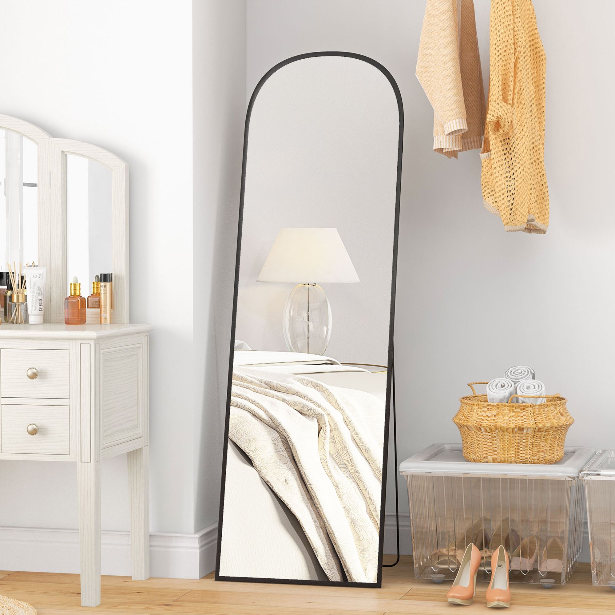 HOMCOM Full Length Mirror Hanging or Leaning Freestanding Floor Mirror in Black