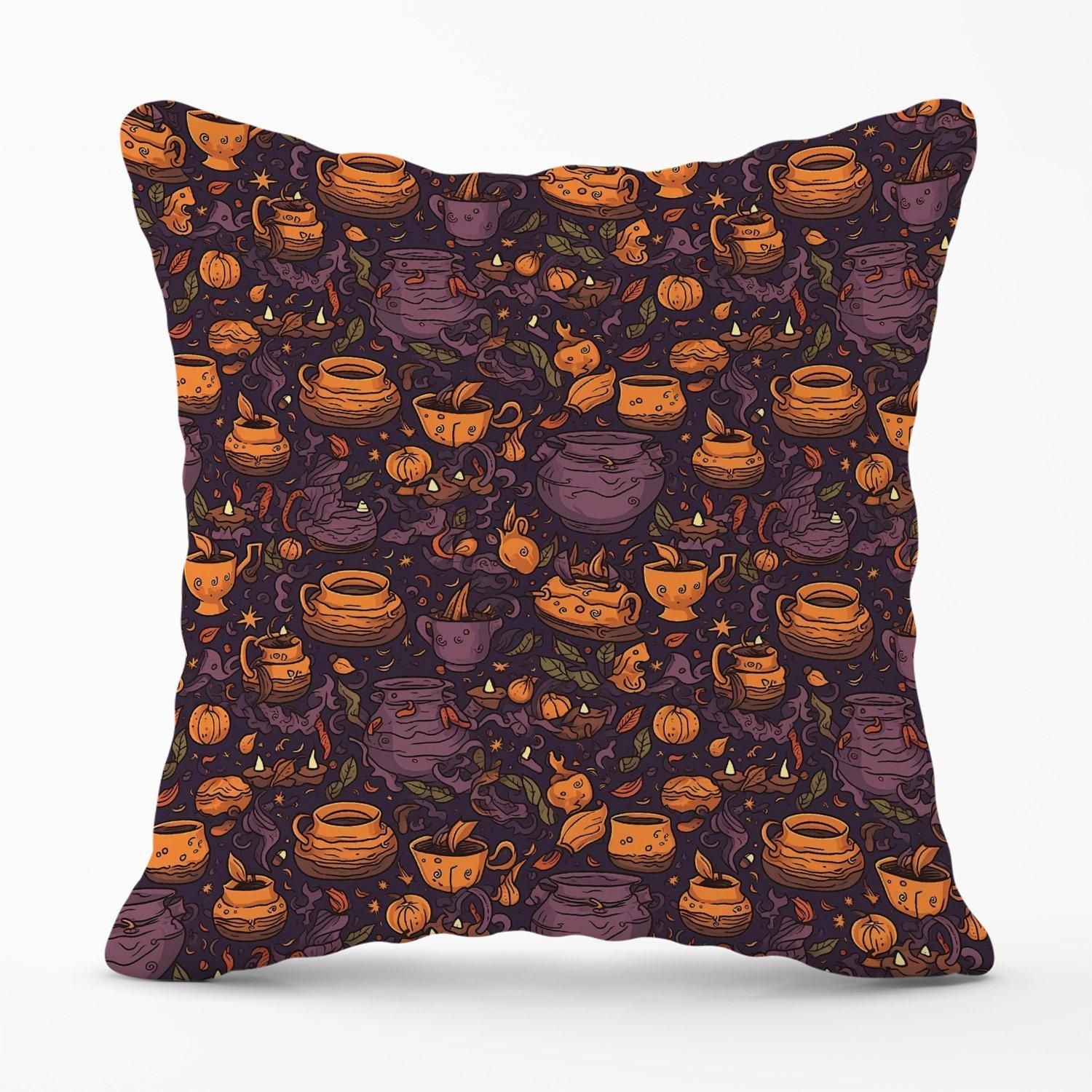 Warren Reed - Designer Wicked Witches Bubbling Cauldrons Outdoor Cushion in Purple