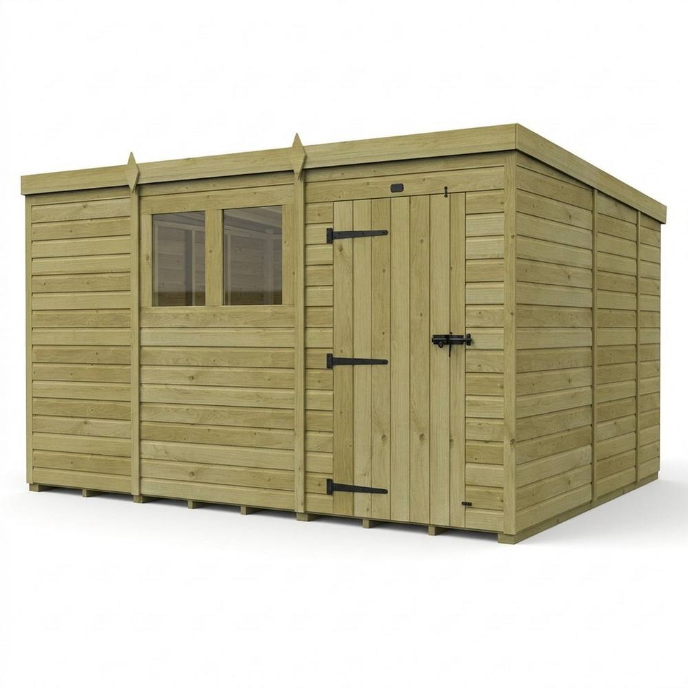 Buttercup Farm 11ft x 9ft Pent Garden Shed Single Door With Windows - Timber in Brown