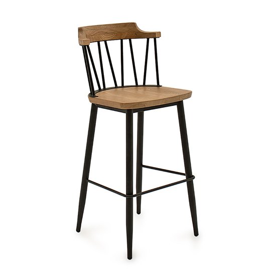 Blake Wooden Bar Chair In Natural Elm With Black Steel Legs