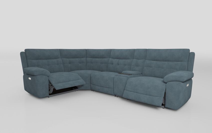 Blue Fabric Belford 1 Corner 3 Power Recliner Sofa with Media Console