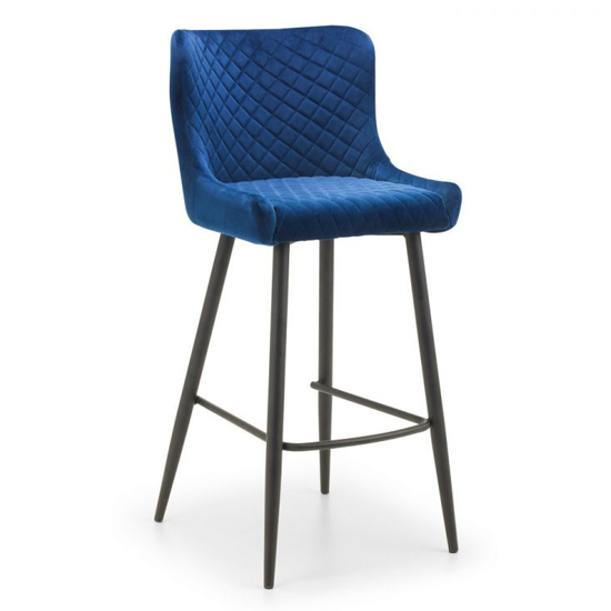 Luxe Velvet Upholstered Bar Stool In Blue With Black Legs