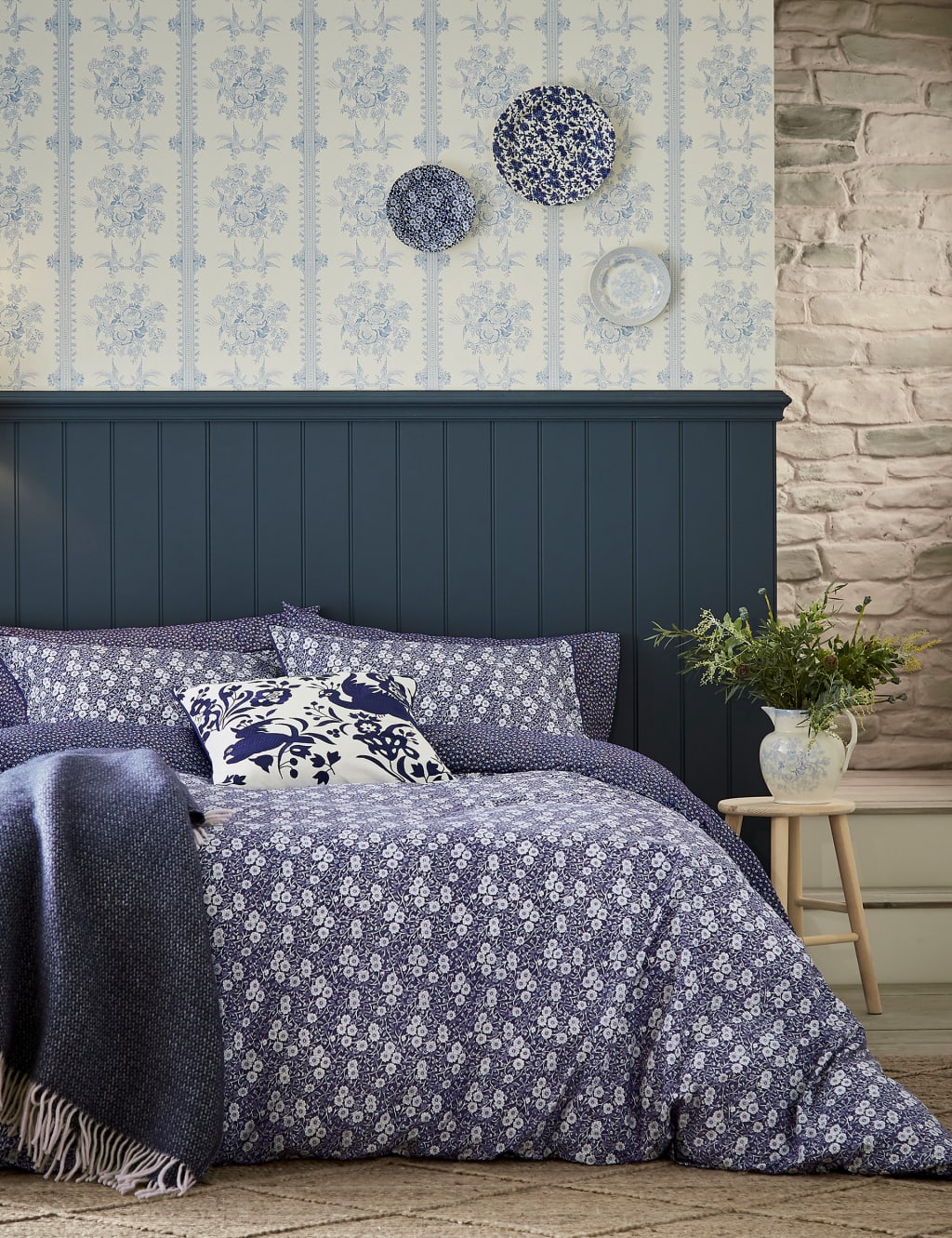 Burleigh X Bedeck Of Belfast Pure Cotton Calico Bedding Set Blue